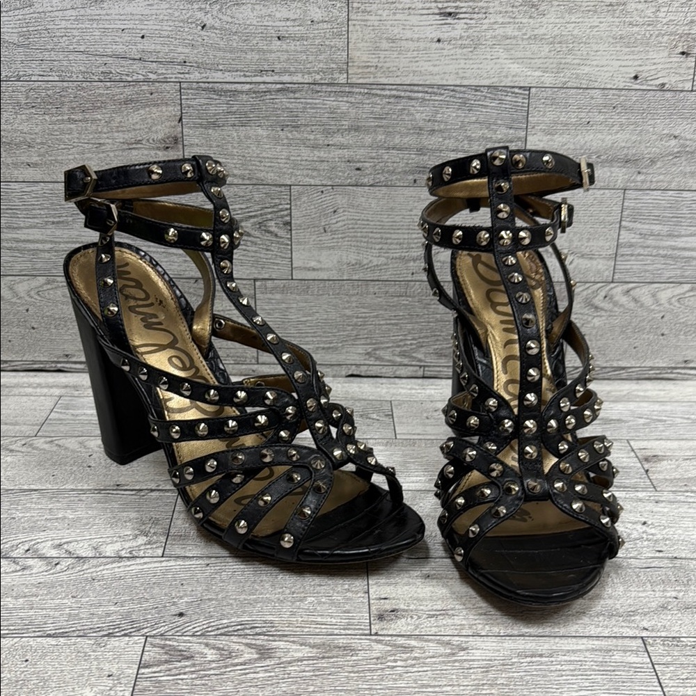 Sam Edelman YADIRA Black Studded Strappy Leather Heels.